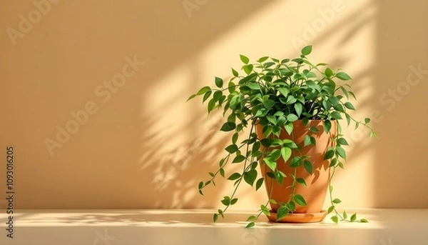 Fototapeta Flat Design Vector of a Cozy Houseplant in a Terracotta Pot on Pastel Background