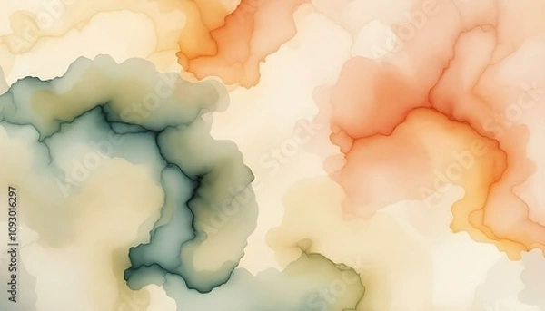 Fototapeta Abstract Watercolor Splash Background in Terracotta, Olive, and Cream Earthy Tones