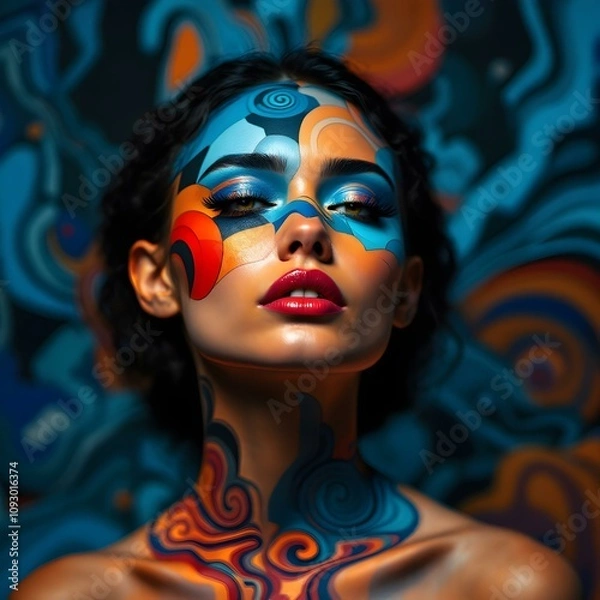 Fototapeta Abstract portrait of a woman with art on her face 
