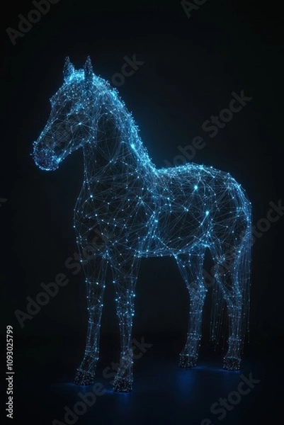 Obraz Artistic horse figure illuminated by blue LED lights