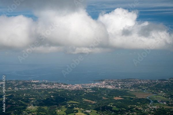 Fototapeta Travelling by old wooden train up to Larrun or La Rhune, Larhune mountain at the western end of the Pyrenees located on border of France and Spain, in traditional Basque provinces Labourd and Navarra