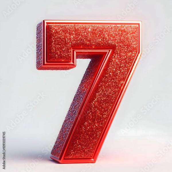 Fototapeta  red 3d number 7 in glitter texture isolated on white background