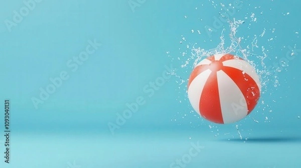 Obraz Water splashing off a beach ball in a perfectly clear pool, beach ball splash, summer pool clarity