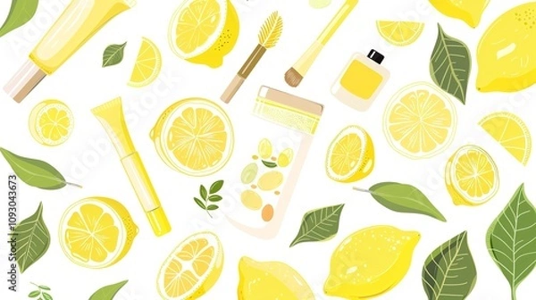 Fototapeta Lemon Cosmetics on a White Background - a fresh and vibrant visual. The lemon-themed products stand out against the clean white backdrop.