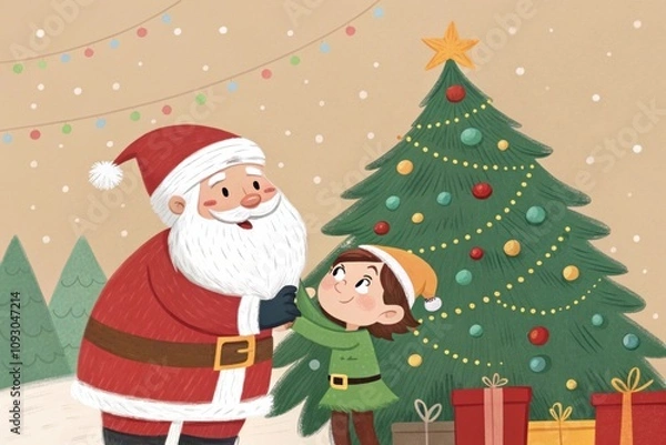 Fototapeta Santa and a child in front of a Christmas tree