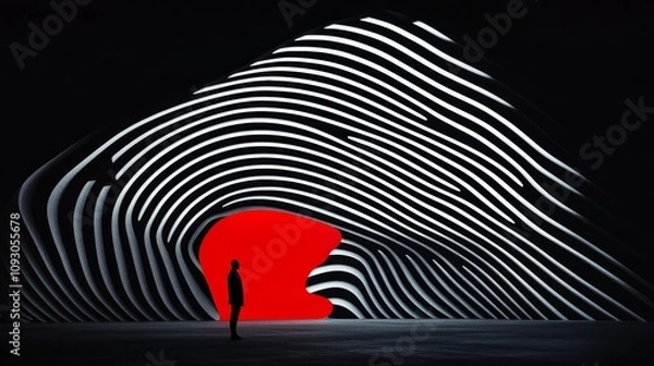 Obraz Abstract Art Installation with Striped Black and White Patterns