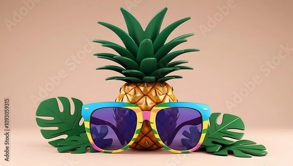 Fototapeta 3d cartoon style pineapple with sunglass
