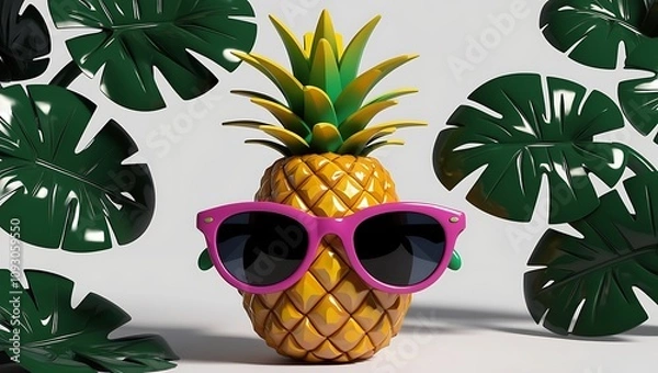 Fototapeta 3d cartoon style pineapple with sunglass