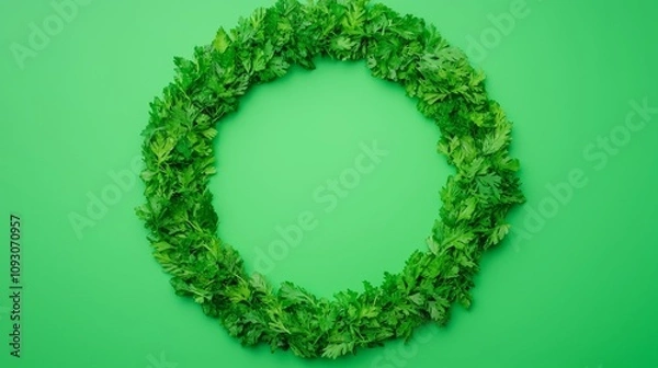 Fototapeta Creating a Fresh Parsley Wreath Home Decor Project Green Background Lifestyle Close-up DIY Concept for Home Styling