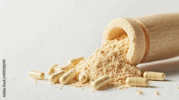 Fototapeta Lecithin Powder for Brain Wellness and Cognitive Health in Clean White Setting Close-up