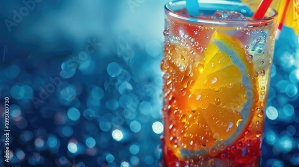 Fototapeta Icy cold drink illuminated in vibrant, colorful light