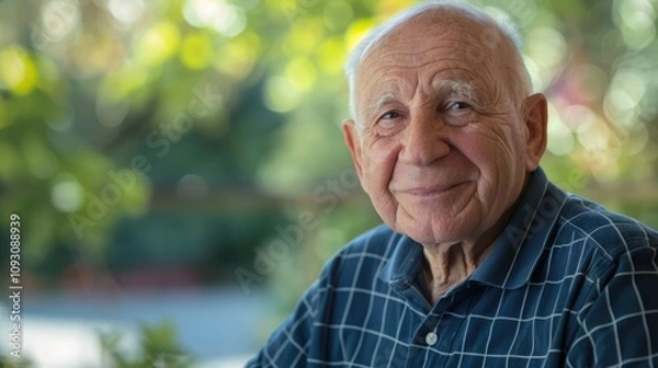 Fototapeta Close-up of a joyful elderly man smiling warmly