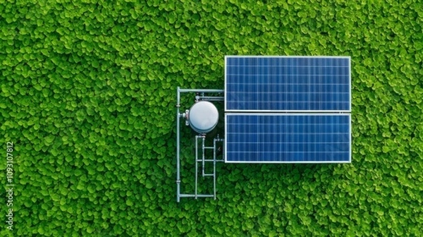 Fototapeta Sustainable water purification system utilizing solar energy aerial view eco-friendly environment