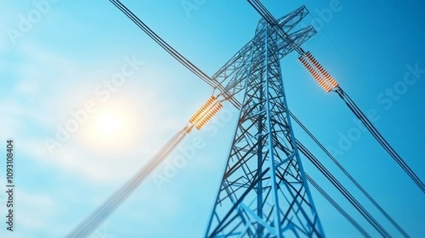 Fototapeta Exploring sustainable energy solutions aerial view of energy grid future technology clear skies map concept