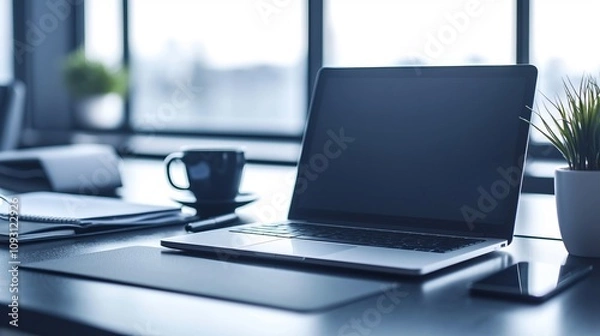 Fototapeta Coffee on the desk and computer