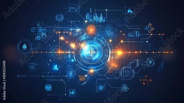 Obraz Abstract Digital Network with Data Visualization and Interconnected Nodes