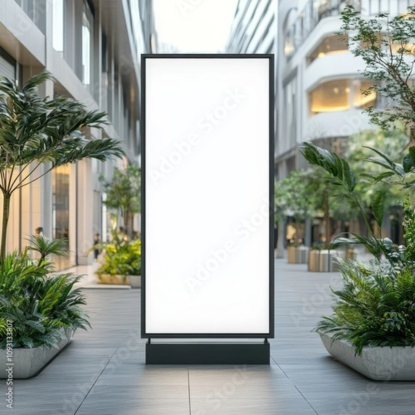 Fototapeta Mockup standalone big screen info kiosk Digital media with blank white screen modern panel display signboard for advertisement design in a shopping center and mall Including clipping