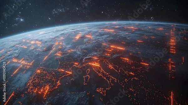 Fototapeta 3D Render Earth Data Transfer Europe Space View