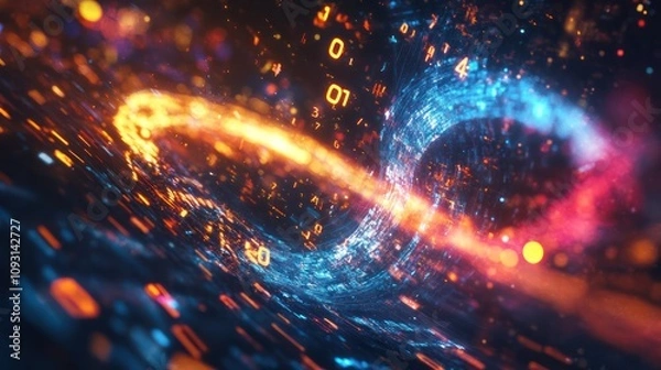 Fototapeta A vibrant digital representation of data flow, symbolizing infinite possibilities in technology.