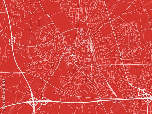 Fototapeta Christmas Map of Moers, Germany in Snowy White on Festive Red Background.