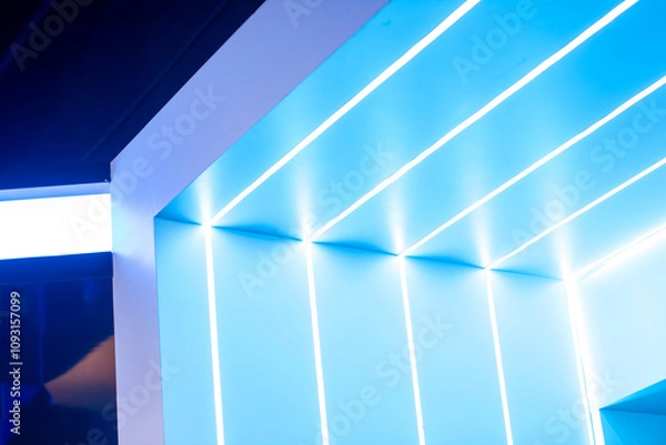 Fototapeta a blue wall with a bright light and a blue background.