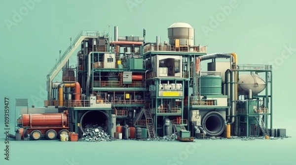 Fototapeta Recycling machines converting industrial waste into reusable materials