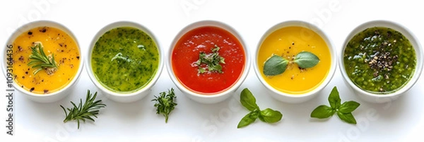 Obraz Photo - Colorful Sauces with Herbs and Spices