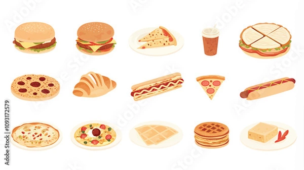 Obraz Big set of fast food icons. Vector illustration in cartoon style.