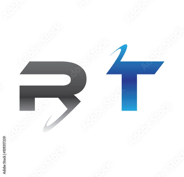 Fototapeta rt initial logo with double swoosh blue and grey