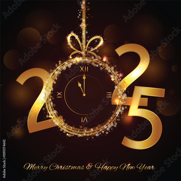 Fototapeta Christmas background with Shining Snowflakes. Christmas Greeting Card and Happy New Year Invitation. Christmas tree background with shining snowflakes, stars. Vector illustration