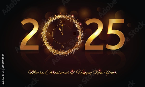 Fototapeta Christmas background with Shining Snowflakes. Christmas Greeting Card and Happy New Year Invitation. Christmas tree background with shining snowflakes, stars. Vector illustration