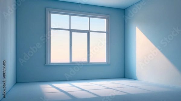 Fototapeta Empty soft blue color studio room with shadow of window