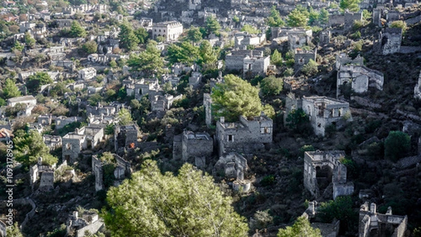 Obraz Panorama of the earthquake-ravaged city of Kayaköy, Turkey.