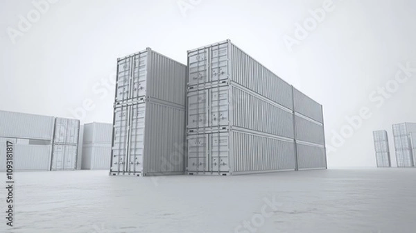 Fototapeta Stacked Containers on Dock with Soft Light Isolated Background