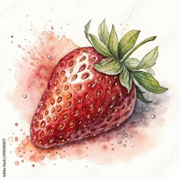 Obraz A collection of colorful, watercolor-style illustrations of various fruits and vegetables arranged in a grid pattern. The artwork features fruits like strawberries, bananas, apples, pineapples, and gr