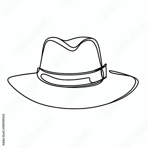 Fototapeta Minimalist line art of a cowboy hat in a simple black and white style, AI Generation