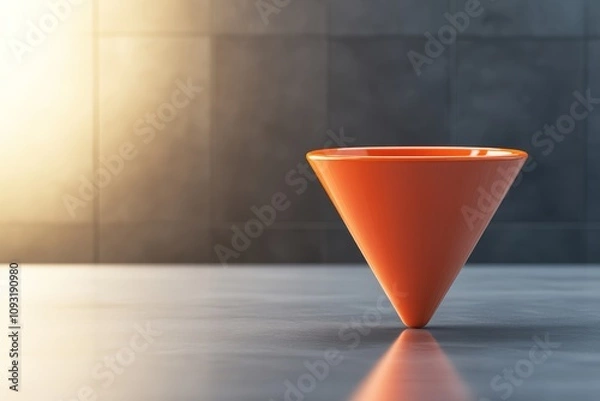 Obraz A vibrant orange funnel sits on a smooth surface, illuminated by soft light, creating a modern and minimalist aesthetic.