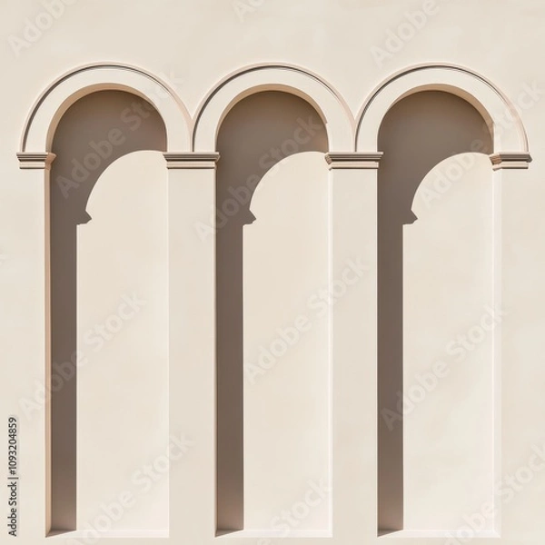 Obraz Row of minimalist arches casting long shadows on a beige surface modern interpretation of classical architecture with neutral tones