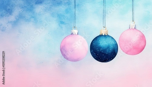 Fototapeta Abstract Christmas baubles in pastel colors, floating in a surreal cloud-like environment, Soft and dreamlike, Watercolorcloses up