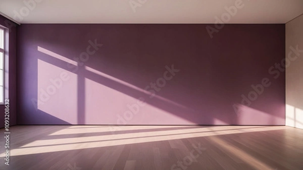 Fototapeta Purple empty wall, studio room with sunlight and shadows
