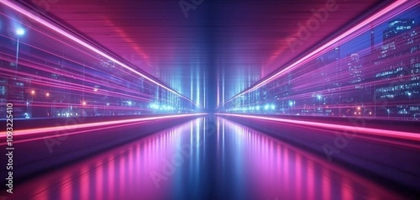 Fototapeta Futuristic City Lights with Neon Accents and Motion Blur Creating a Dynamic Visual Experience in Urban Landscape at Night