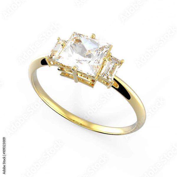 Obraz Wedding ring wiith diamond. 3D illustration
