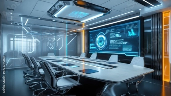 Fototapeta modern futuristic conference room with advanced technology and sleek design