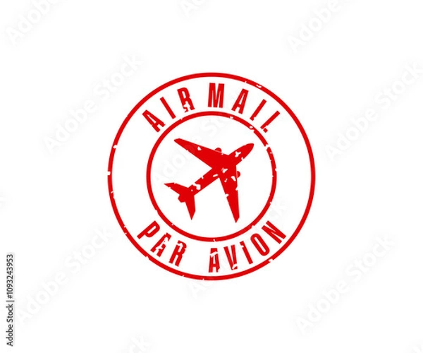 Fototapeta Air Mail stamp and stamping icon. Air mail grunge style rubber stamp illustration on transparent background PNG. 

