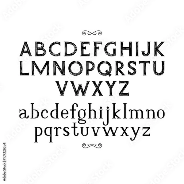 Fototapeta Hand drawn alphabet. Serif elegant light font. Vector illustration.