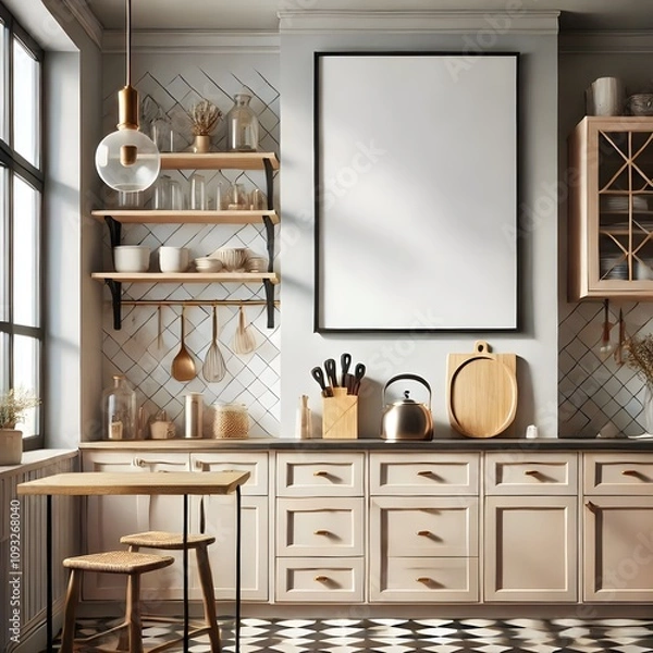 Fototapeta Generative AI. Frame mockup, on the wall of kitchen 