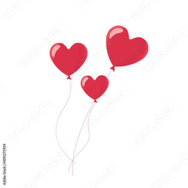 Obraz Valentine's day design element. Balloons in the shape of hearts. Hand drawn vector illustration.