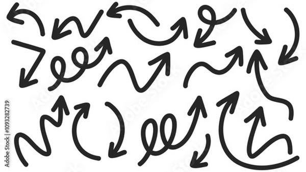 Obraz Set arrows pointing in different directions handwritten calligraphy isolated on white background , Flat Modern design, illustration Vector EPS 10