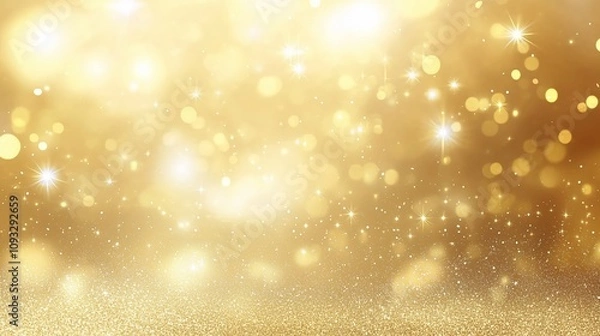 Fototapeta Abstract golden background with bokeh effect and shining defocused glitters. Festive gold texture for Christmas, New Year, birthday, celebration, greeting, victory, success, magic party.