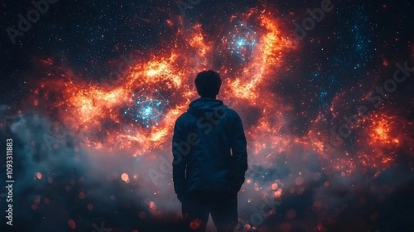 Fototapeta Researcher Controlling Futuristic Quantum Data Interface in Minimalist Lab Setting